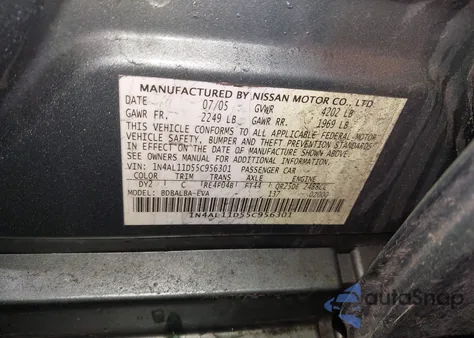 2005 Nissan Altima 2.5 S z USA, uszkodzony, nr VIN 1N4AL11D55C956301